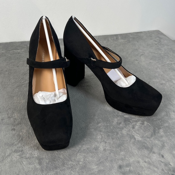 Marc Fisher Nicoly Square Toe Maryjane's w/velcro adjust ankle strap black suede - Picture 3 of 9